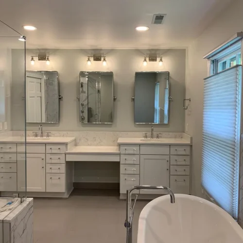 Modern bathroom remodeling with large format tiles in Rockville, MD
